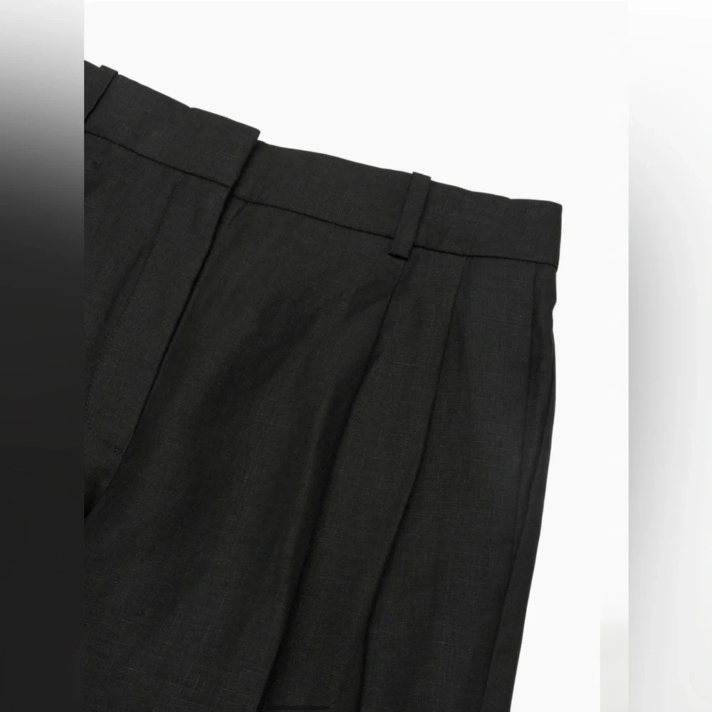 Aritzia Babaton Pleated Linen Pant in Black Size 6 High-rise wide-leg pants